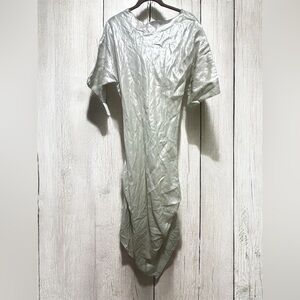 Heydari AVANT-GARDE Silver Metallic 1920's 100% Linen Maxi Dress Lagenlook NWT S